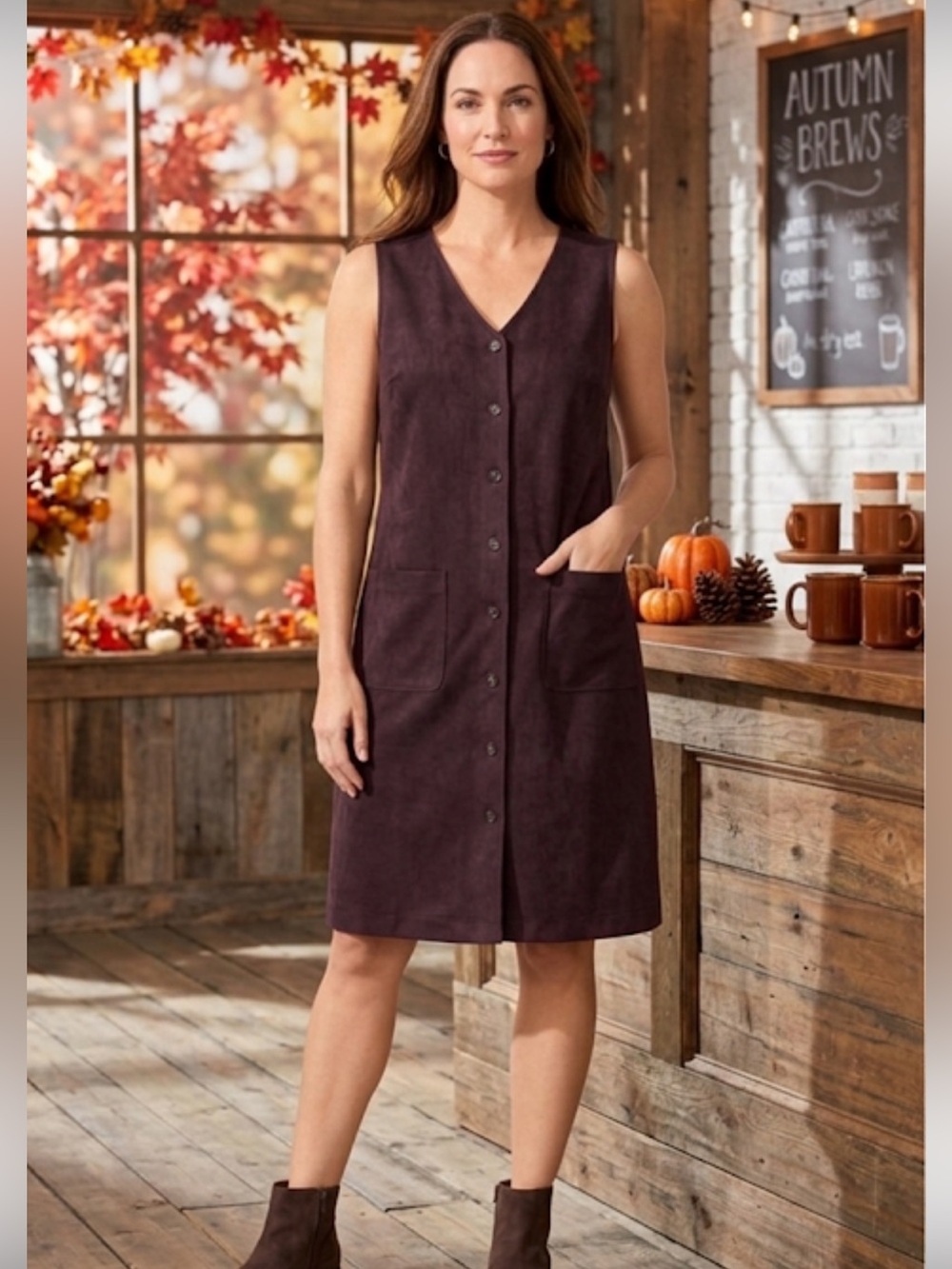 Talbots Vintage Brown Knit Button Down Front Pockets Casual Dress Size 6